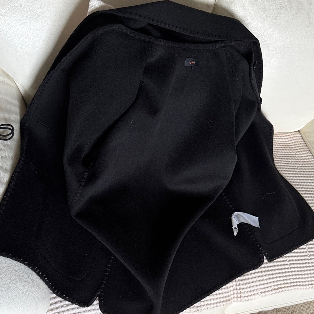 👘 Quince 👘 Double-Faced Merino Wool Scarf Coat Black S - Picture 12 of 16